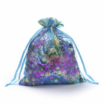 Organza zakjes aqua met koraal print 10 x 15 cm