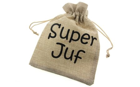 Jute look zakjes super juf 13 x 18 cm