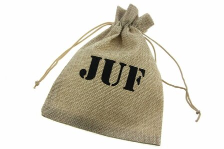 Jute look zakjes juf 13 x 18 cm