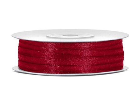 Satijn lint 3 mm breed donker rood 91 meter rol