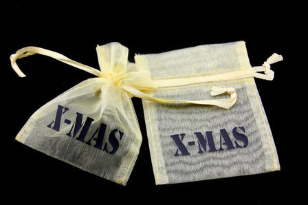 Organza zakjes goud met zwart x-mas 7.5 x 10 cm