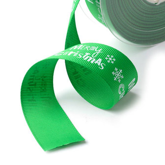 Kerstlint groen merry christmas grosgrain 25 mm breed