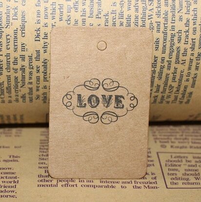 Kraft label rechthoek love 4 x 6 cm 10 stuks