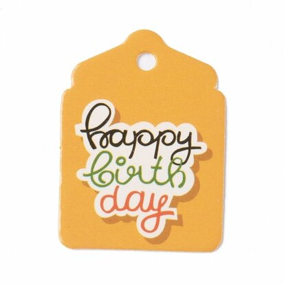 Label happy birthday oranje 2.5 x 3.5 cm 10 stuks