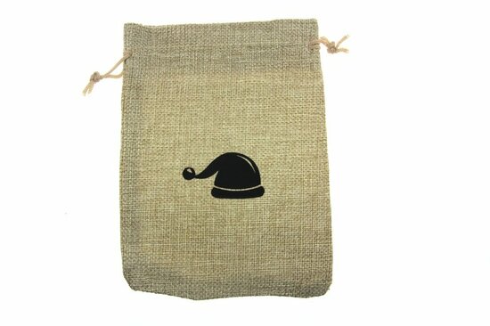 Jute look zakjes 13 x 18 cm kerstman muts zwart