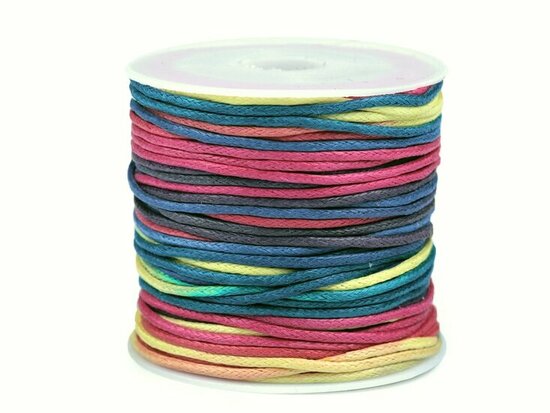 Waxkoord 1 mm kleurverloop NR 5 geel, groen, blauw , paars, fuchsia, oranje