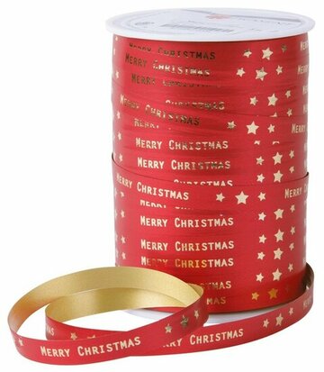 Krullint  merry christmas met ster rood goud print 10 meter