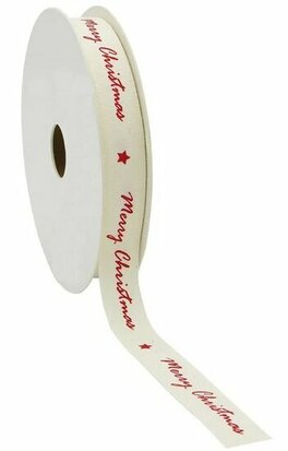 Kerstlint katoen merry christmas rood 15 mm breed