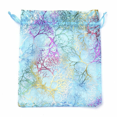 Organza zakjes aqua met koraal print 10 x 15 cm