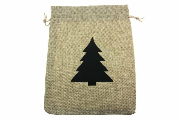 Jute look zakjes 17 x 23 cm kerstboom zwart