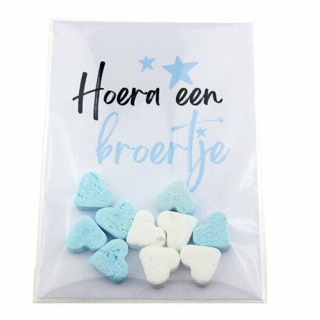 Geboortebedankje hoera een zusje of broertje pepermunt hartjes