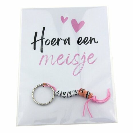 Geboortebedankje gelukspoppetjes baby sleutelhanger met naam hoera een jongen of meisje