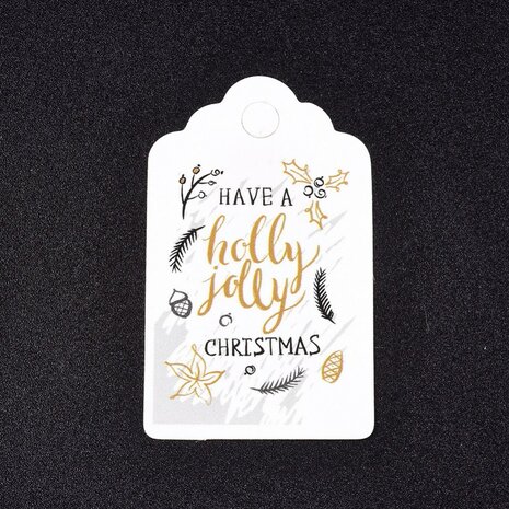 Kerst label wit 3 x 5 cm schulpjes have a holly jolly christmas 10 stuks